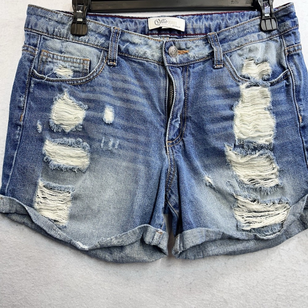 Cello Distressed Jean Shorts Womens Mid Rise Cuffed Size M